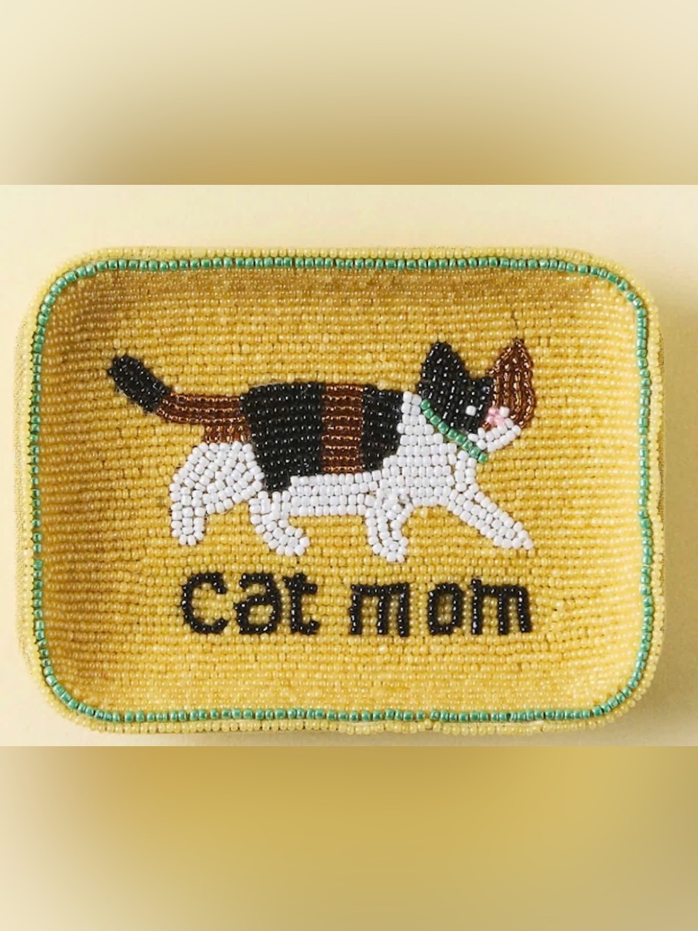 Anthropologie Fiona Beaded Trinket Dish, Cat Mom